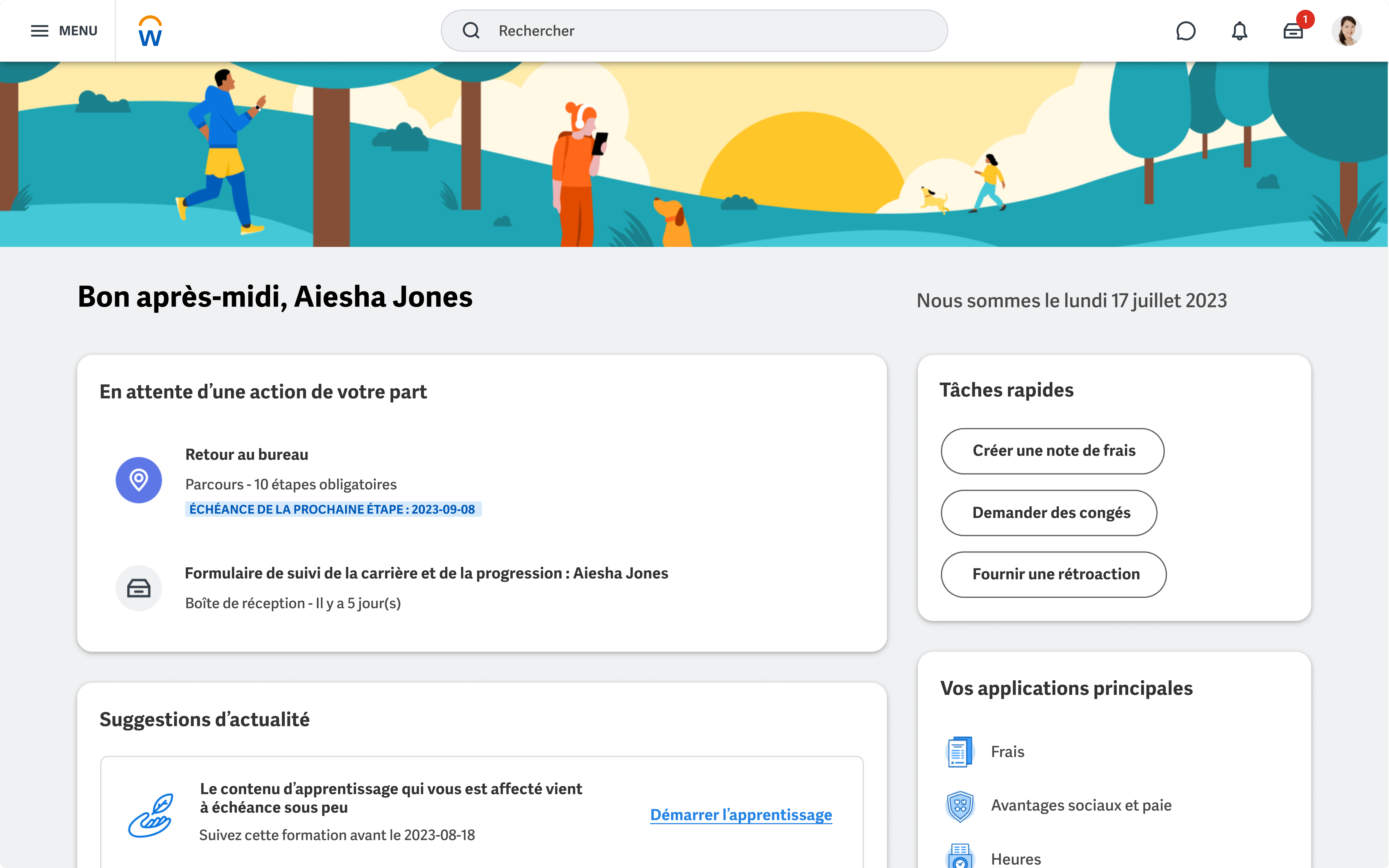 Plateforme infonuagique de gestion d’entreprise Workday – Écran d’accueil de Workday